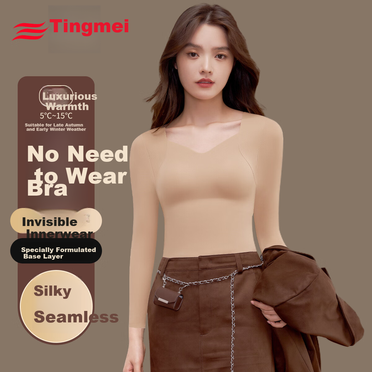 GRACEWELL Seamless Foundation Liquid Thermal Underwear for Women with Chest Pad, Bra-Free, 7A Antibacterial Skin-Enhancing Base Layer Autumn Shirt