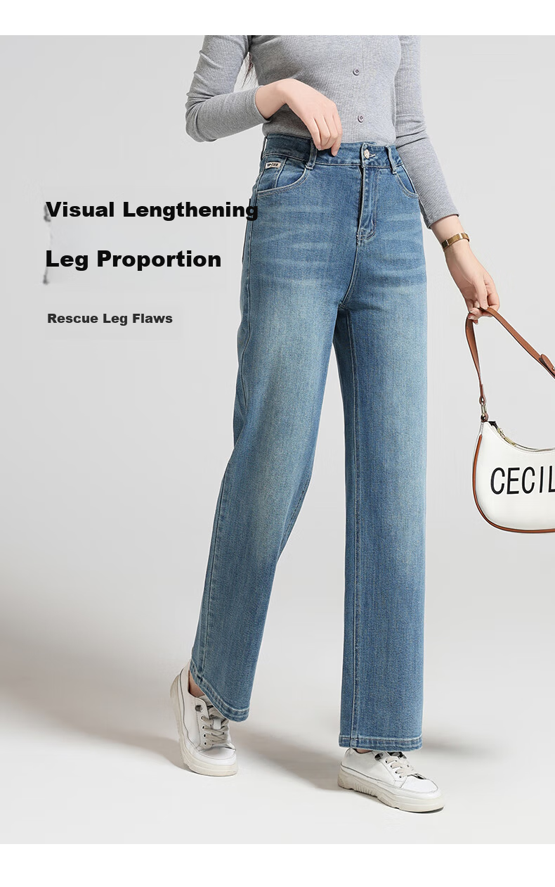 Meishi Women's Denim Jeans 2026 Spring High Waist Slim Fit Straight Loose Cigarette Pants Blue 28 3