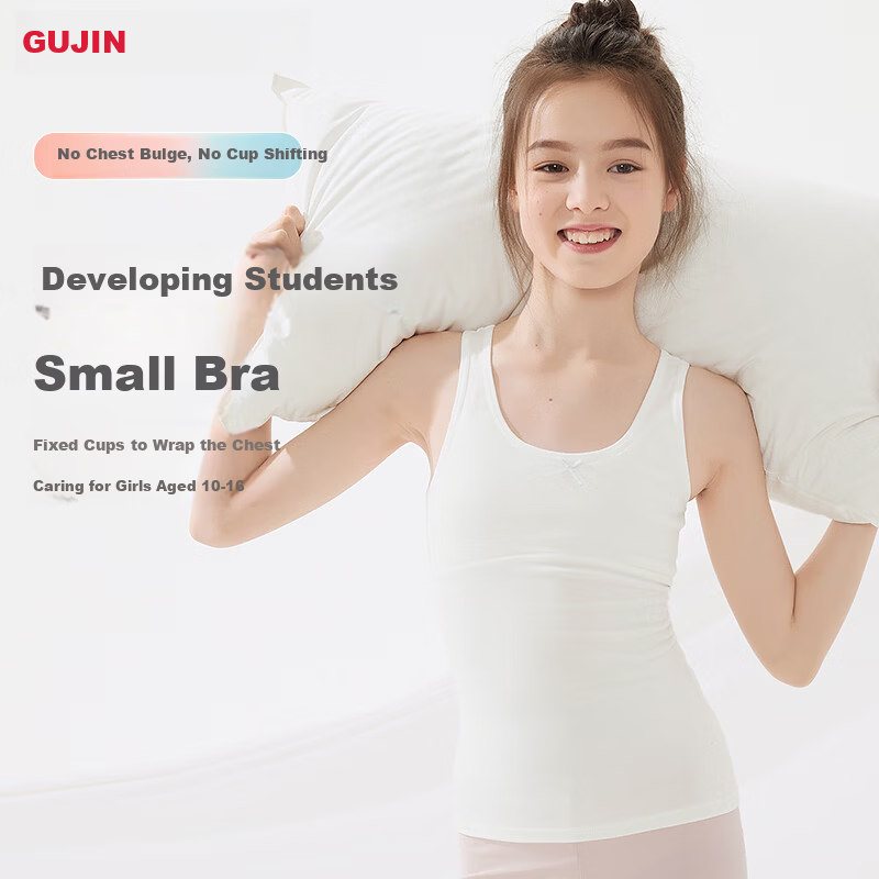 GUJIN Girls' Developmental Cotton Vest, Lightweight Breathable Thin Cotton Undershirt for Elementary School Girls, Anti-Bulge Innerwear, 2-Pack