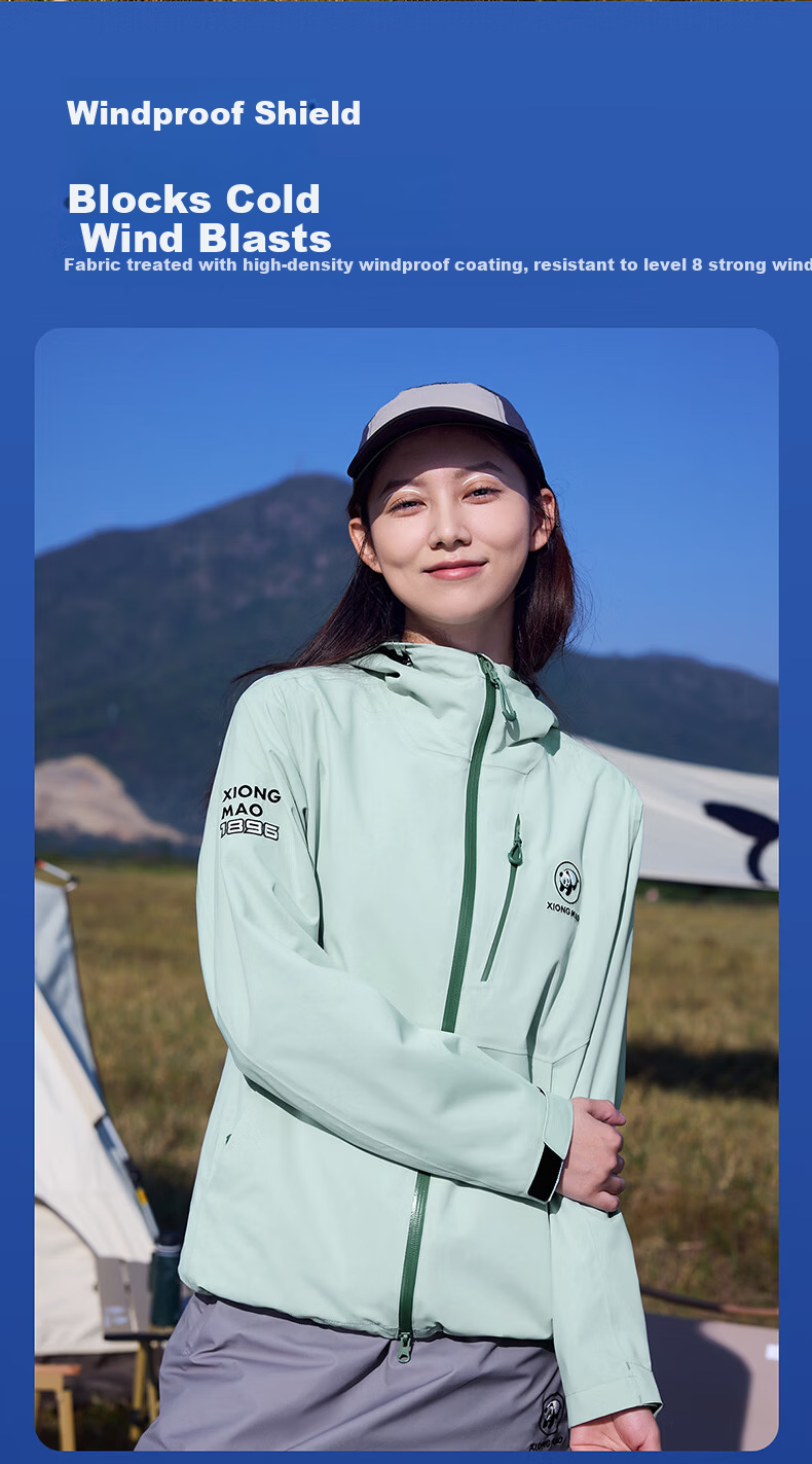 CAMEL Waterproof Breathable Hardshell Hiking Sports Single-Layer Windbreaker Women's Jacket A25BA6LB116, Salt Spray Blue, S 10