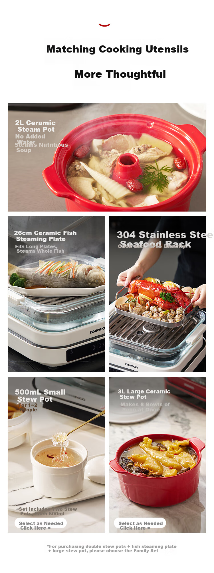 DAEWOO Wanshi Electric Steamer Thickened High Borosilicate Glass Multifunctional Stew Steam Cook 3-in-1 Steam Pot Grill Hot Pot Stainless Steel S31 Red 22