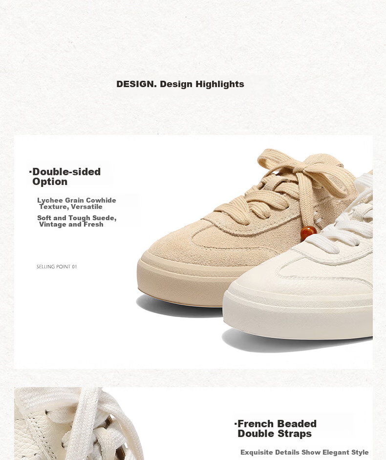 SENDA Women's Training Shoes 2026 Spring New Solid Color Classic Casual White Sneakers ZTK17AM6 Apricot Size 35 3