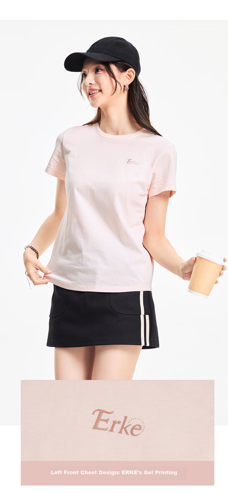 Erke Women's Summer Short Sleeve T-Shirt, Round Neck Knitted Slim Fit Cotton Top 3