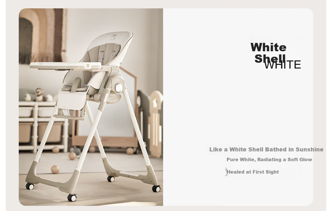BEIE Baby High Chair Toddler Dining Chair Kids Growth Chair Children's Seat Rocking Chair White Shell + Cloud Cushion 35