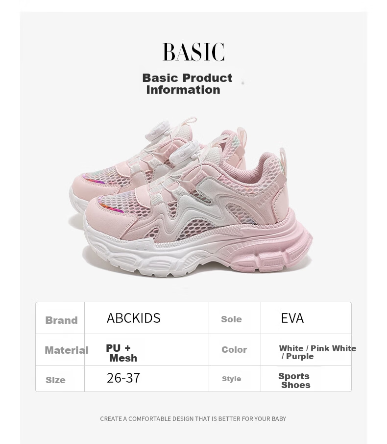 ABC KIDS Children's Summer Girls' Single Mesh Sports Shoes Breathable Big Kids 3244 White/Pink Size 32 3