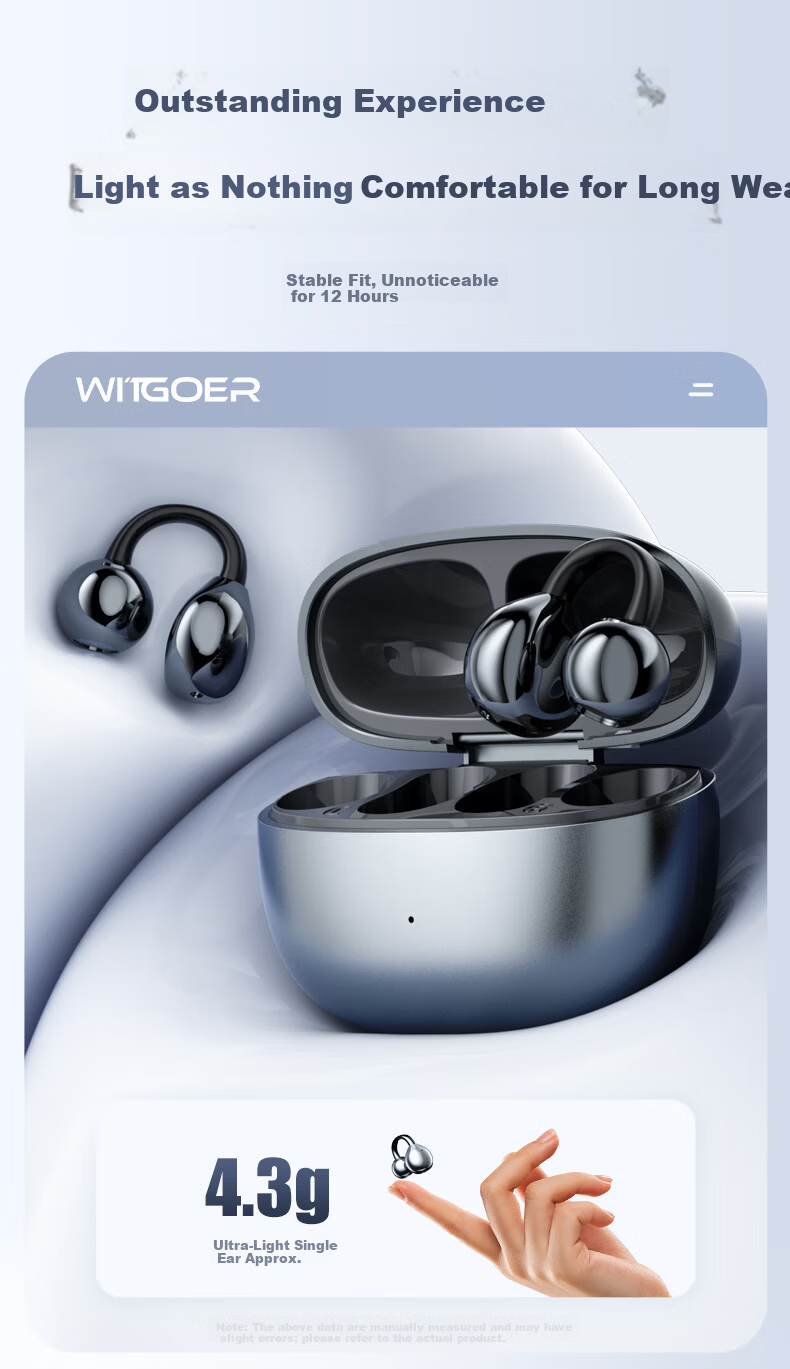 Zhiguozhe [2026 Latest Model - Berlin Sound] Bluetooth Clip-On Wireless Earphones, Non-In-Ear, Ear-Hook Design, Long Battery Life, Noise Cancelling, Sports Running Headset for Men and Women, Huaqiangb 11