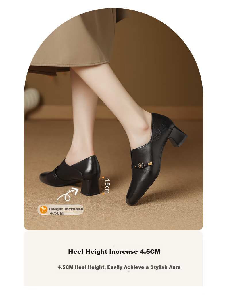MULINSEN Women's Comfortable Commuter Leather Shoes Versatile Square Toe Low-Heel Mom Shoes Black Size 36 4