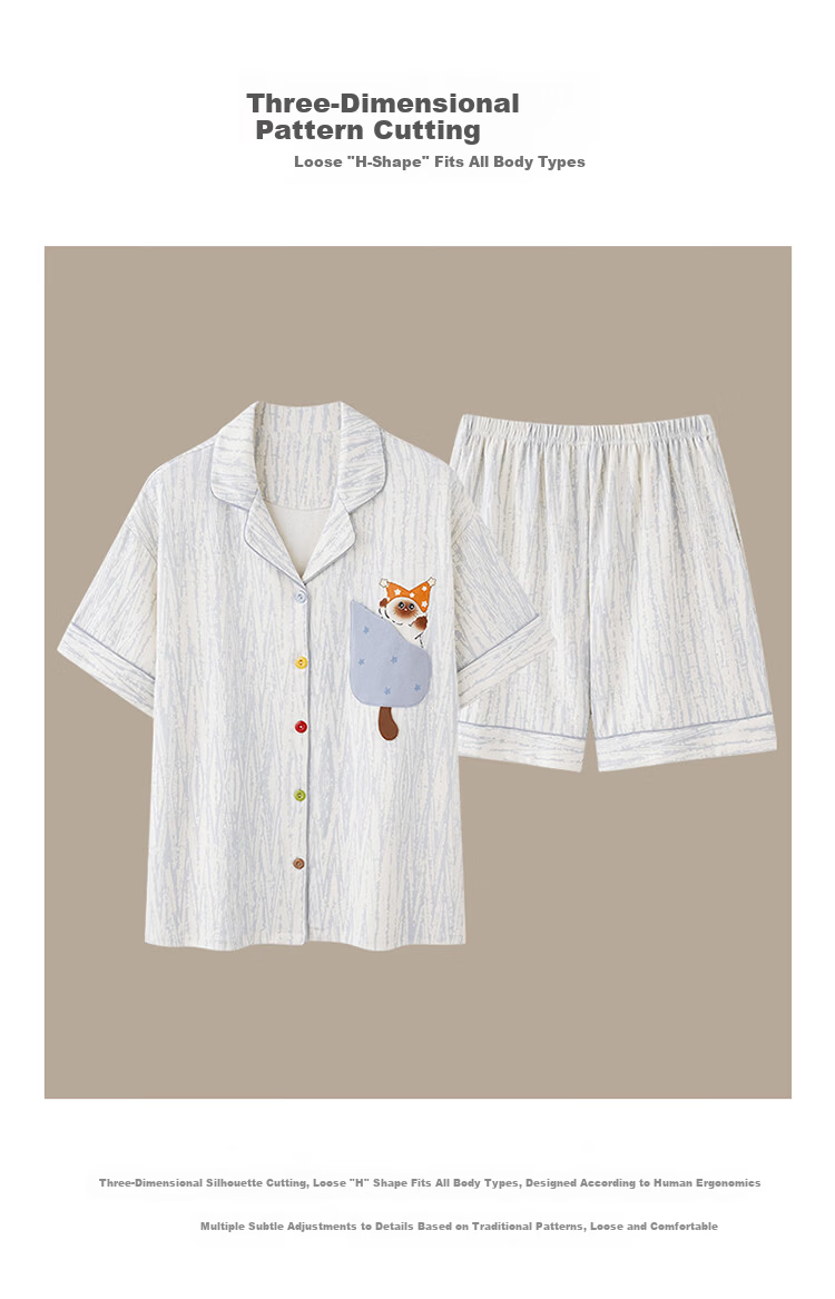 Urban Beauty Couples 100% Cotton Summer Pajama Set for Women, Short Sleeve and Shorts, Cartoon Homewear, Suitable for Outdoor Wear 6
