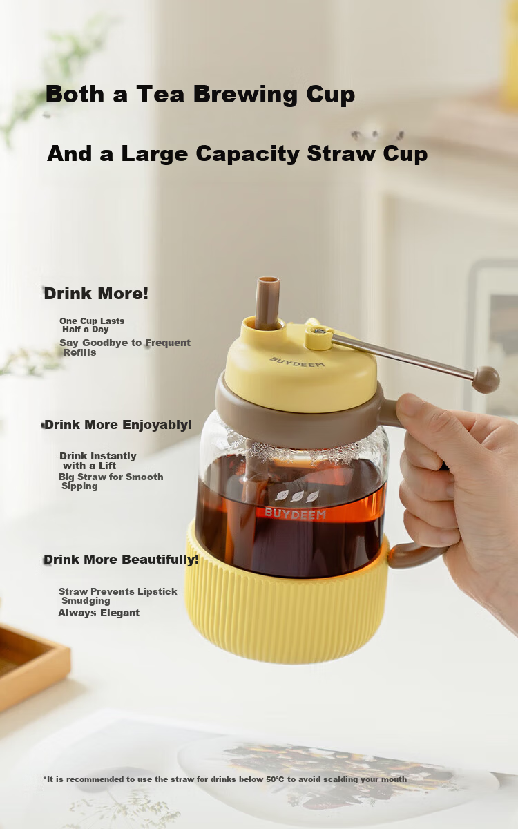 Buydeem Tea Separation Cup with Adjustable Tea Basket High Temperature Resistant Glass Portable Fun Pet Straw Cup Gift Tea Brewing Cup 4