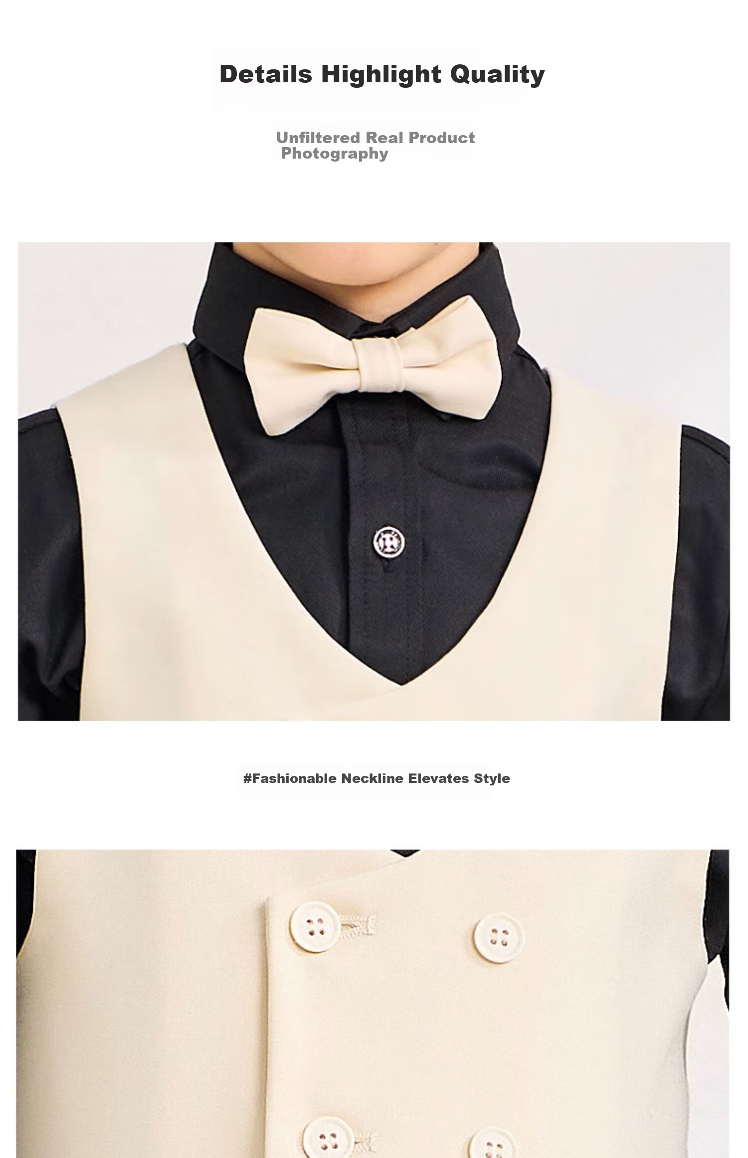 Luomeng Boys' Suit Set, Baby's First Birthday Formal Wear, Children's Wedding Flower Boy Outfit, Beige Vest Set, Size 80 10