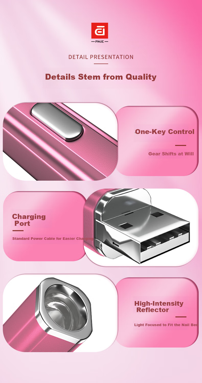 PAIE Handheld Mini Nail Lamp Portable Rechargeable Focused Quick-Dry UV LED Gel Nail Dryer 10