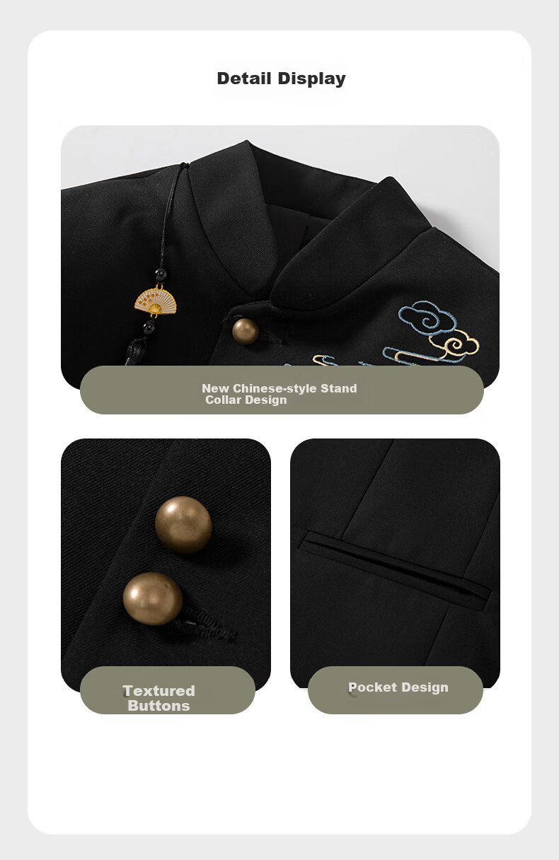 Romon Boys New Chinese Style Suit Jacket Tang Suit China Style Zhongshan Suit Children's Suit Performance Outfit Black 150 13