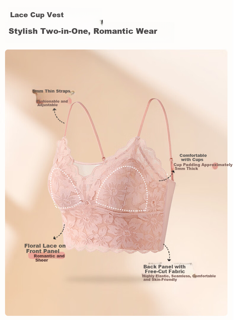Manifen Floral Lace Padded Bra Women's Camisole Vest New Back-Slimming Bra Sleeveless Outerwear Base Shirt 2