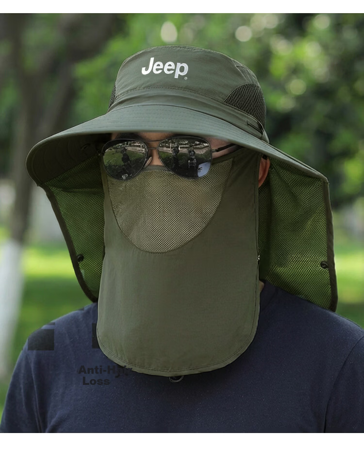 JEEP Men's Sun Protection Hat UV Protection Summer Fisherman Outdoor Hiking Wide Brim Sun Hat 29