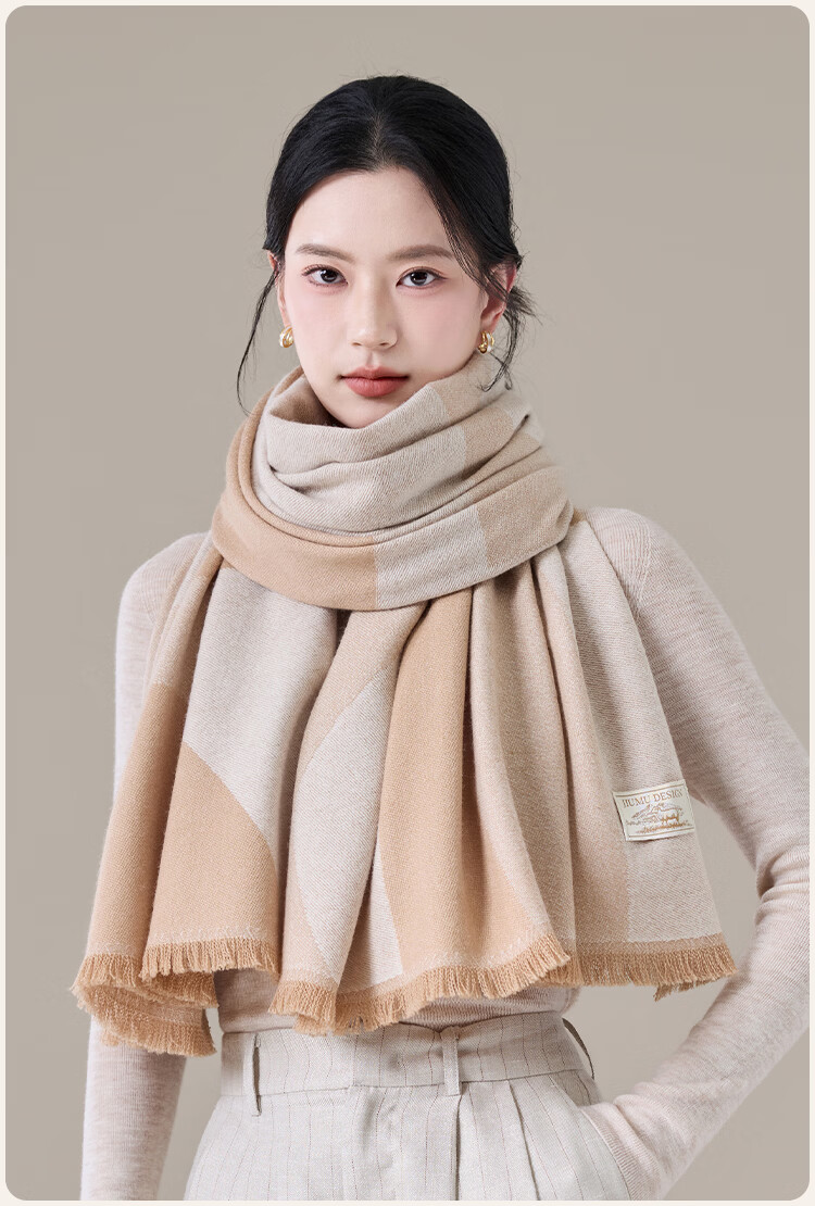 JIUMU Wool Four-Season Large Shawl, Women's Elegant Outer Wear, Summer Air-Conditioned Room Warm Scarf, Gift Box Set 11
