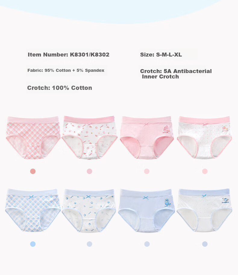 Ariel & Aurora Girls' 100% Cotton Underwear, Class A, Antibacterial, Triangle Briefs for Girls Ages 6-12, Student Girls 11