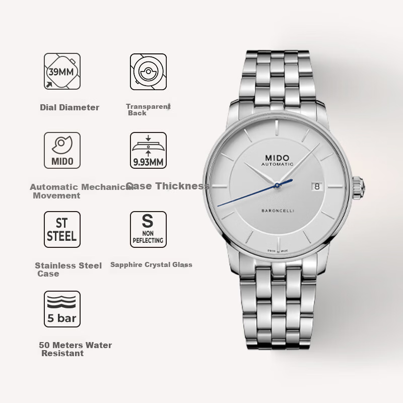 MIDO Belluna Series Imprint Business Casual Automatic Mechanical Stainless Steel Men's Watch