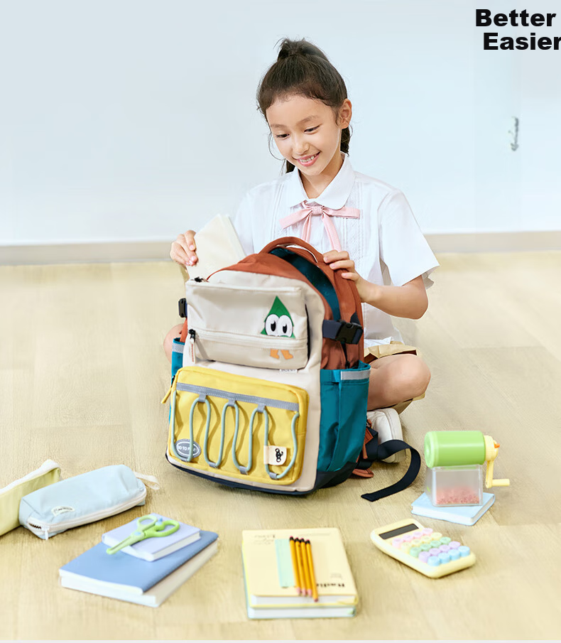 SHUKIKU Fun Look Children's Ergonomic Backpack Primary School Ultra-Lightweight Load-Reducing Double Shoulder Bag Gift Box Blue-Green M 12