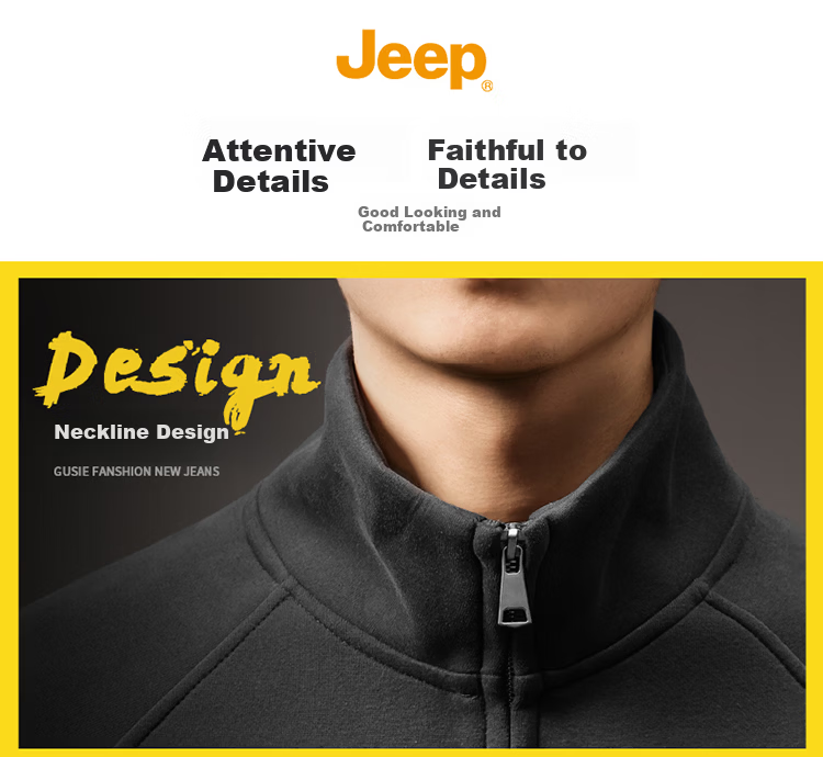 JEEP Men's Hoodie Jacket Spring Autumn Heavyweight Casual Zip-up Trendy Sportswear Dark Gray M 13