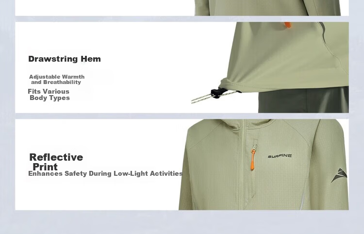 SURPINE Hooded Softshell Jacket Outdoor Sports Hiking Mountaineering Windproof Water-Repellent Coat Fir Green L 9