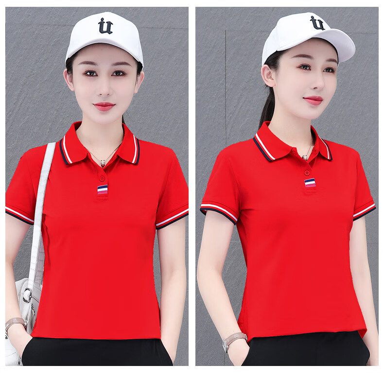 Woodpecker Women's Polo Shirt Short Sleeve T-Shirt Summer New Pure Cotton Regular Shoulder Turn-down Collar Casual Plus Size Slim Fit Top Gray M 28