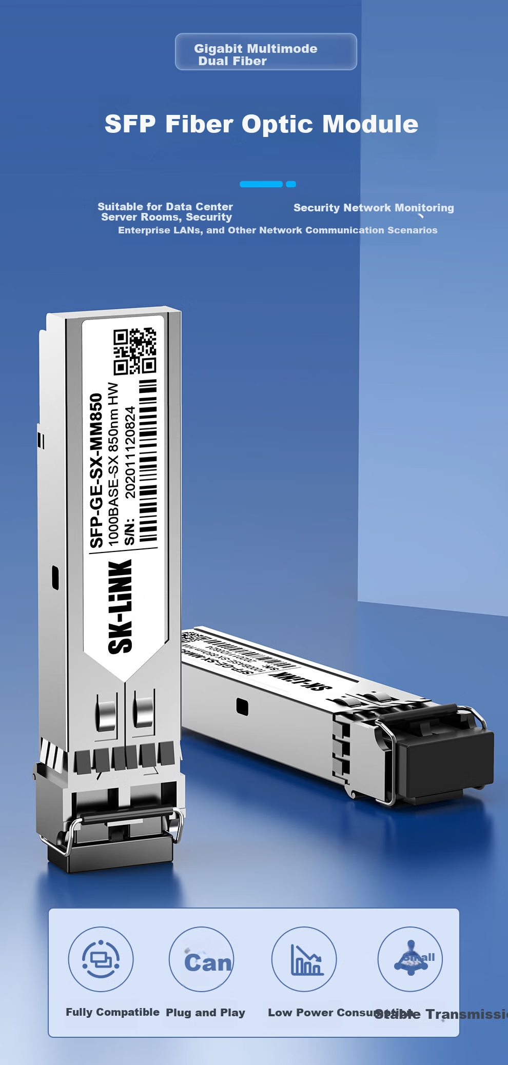 SK-LINK SFP-GE-SX-MM850 Gigabit Multimode Fiber Module 1.25G Dual Fiber LC Connector 850nm Optical Fiber Module-A-D Compatible with Huawei 1
