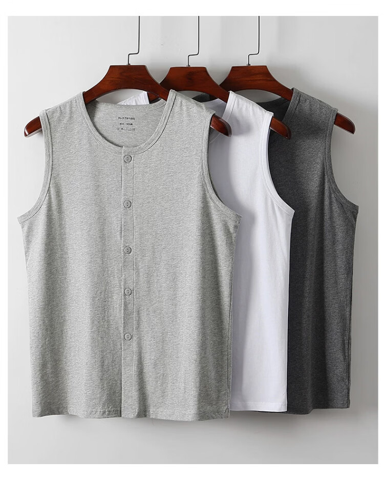 Langsha Men's Cotton Vest Cardigan Sleeveless Summer Outerwear Loose Fit Middle-aged and Elderly Dad Cotton Undershirt 13