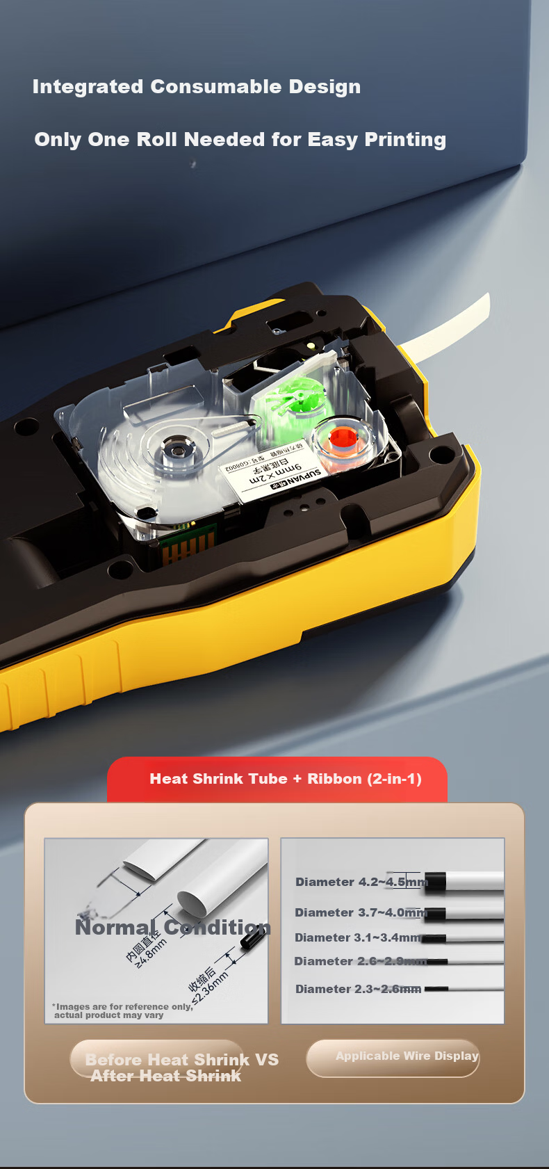 Supvan G15 Cable Label Printer Heat Shrink Tube Wire Number Printer Thermal Transfer Communication Engineering Maintenance Distribution Box Identification Number Tube Coding Machine G15Mini (Bluetooth 10