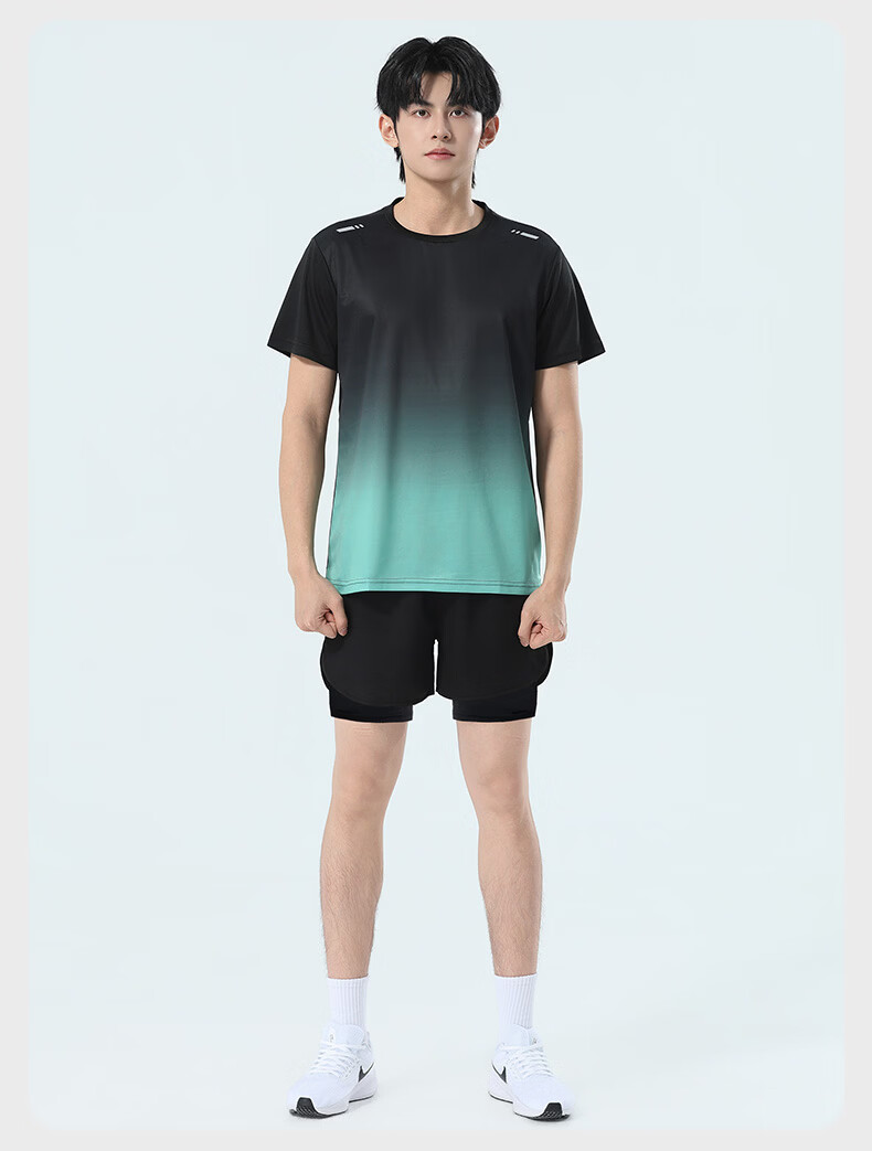 VICTORIATOURIST Men's Summer Running Sports Set Quick-Dry Ice Silk Short Sleeve T-Shirt and Shorts Fitness Badminton Training Apparel 18