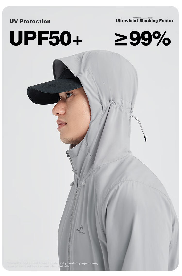 Pioneer Camp Zhuque Sun Protection Jacket for Men, Summer Outdoor Lightweight Sun Protection Clothing, Loose-Fitting Hooded Coat for Men, UV-Resistant Skin Coat 5
