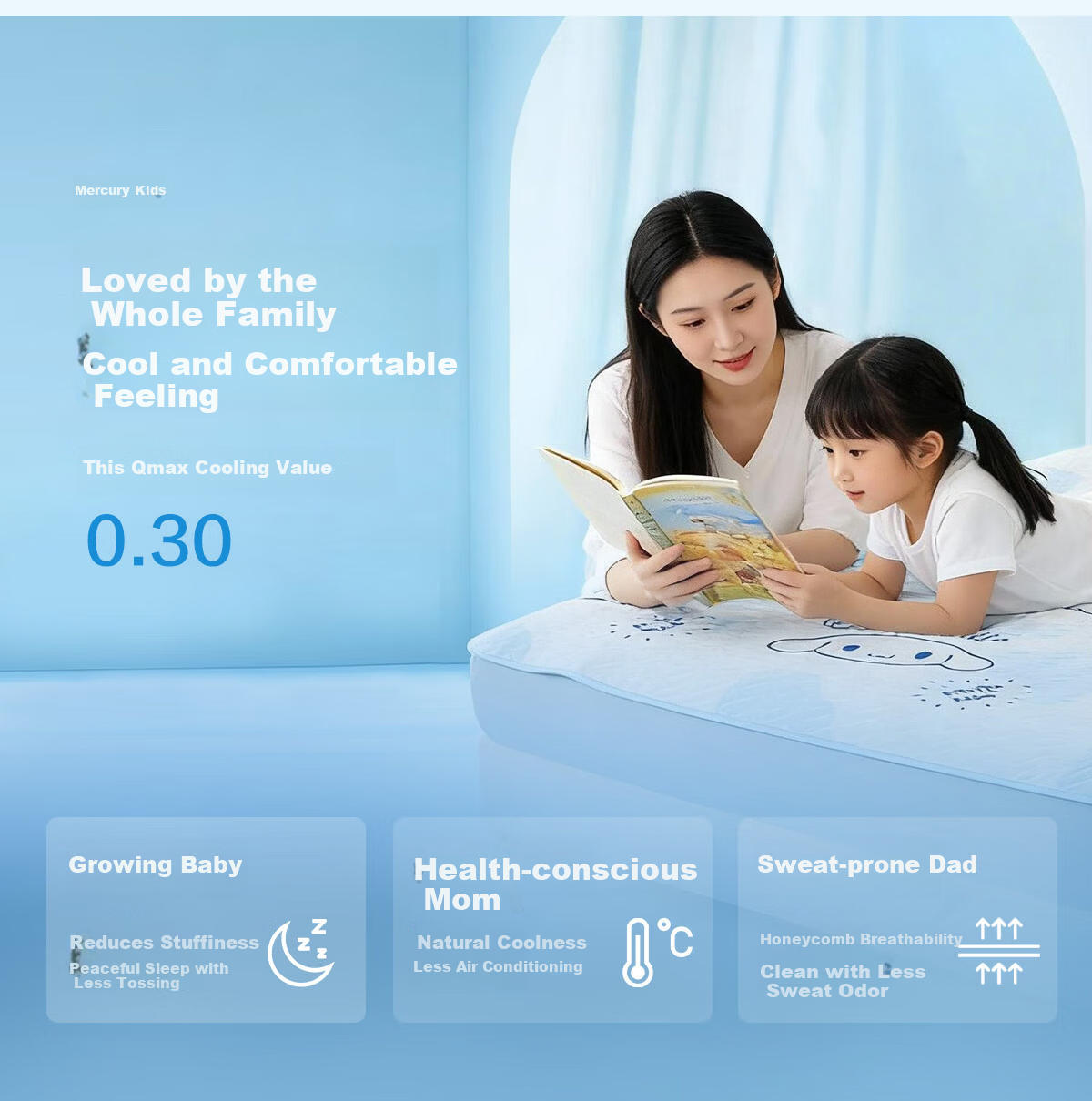 MERCURY Kids Cooling Mat Ice Silk Mat Class A Mat for Mothers And Babies, Cool-Feeling Soft Mat, Antibacterial Breathable Machine Washable Foldable Three-Piece Set 1.5m X 2m 2