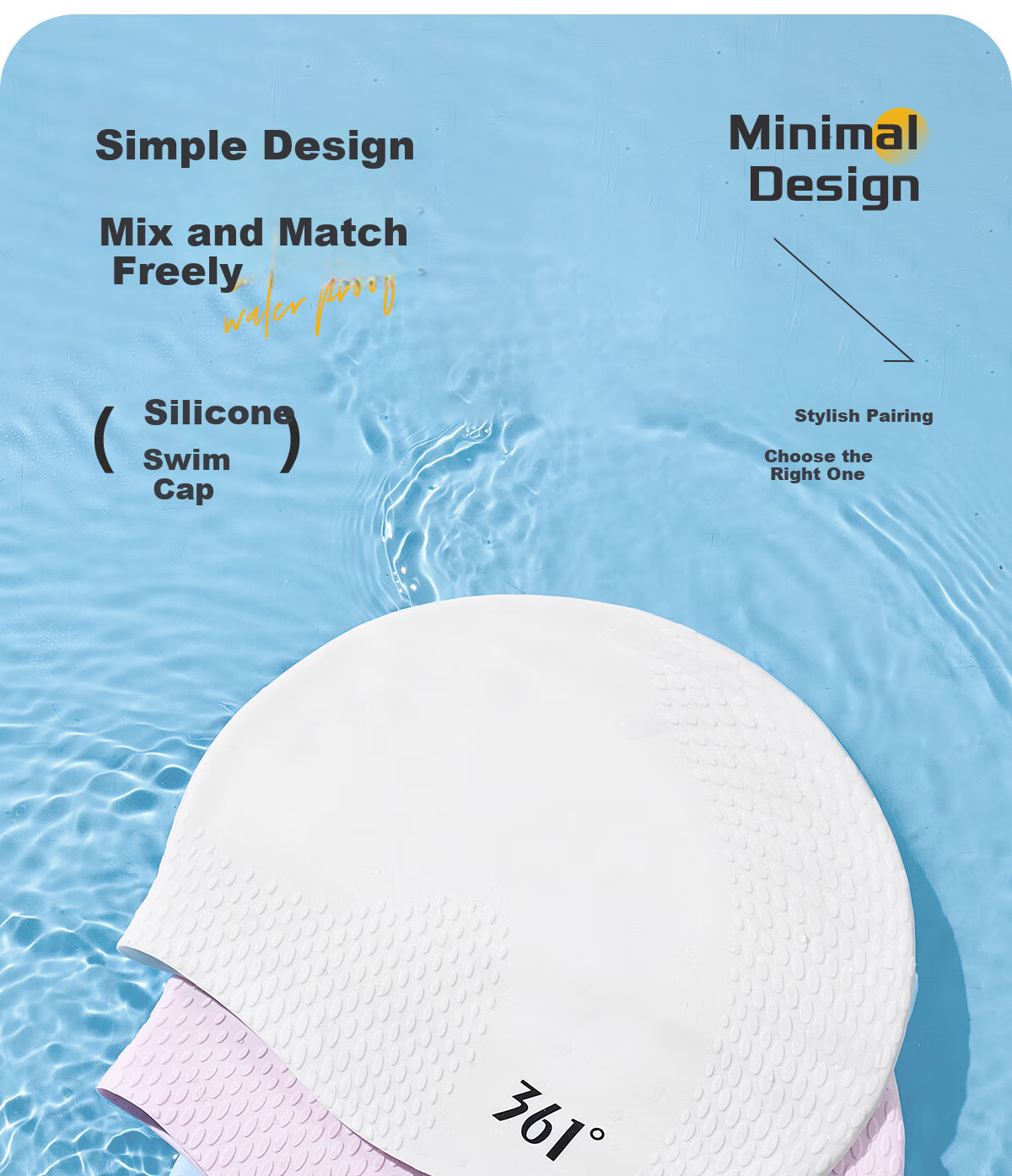 361° Silicone Swimming Cap for Adults Unisex Long Hair Waterproof Comfortable Professional Non-Slip Swimming Cap 14