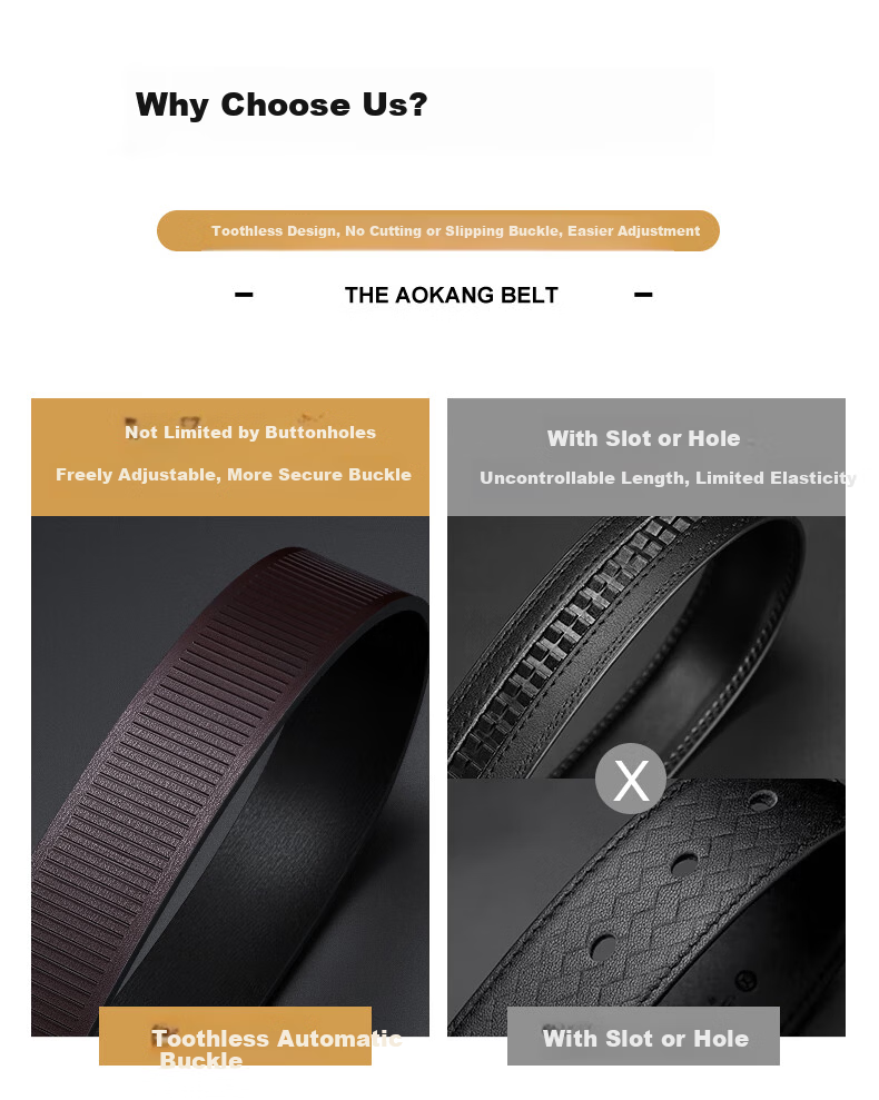 Aokang Men's Genuine Leather Belt, Toothless Inner Wear New Cowhide Business Waist Belt, Gift for Father and Men 4