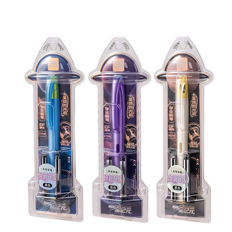 Deli Aerospace Series Student Fountain Pen EF Fine Nib Office Stationery Daily Writing Gift HT016 Ink Blue