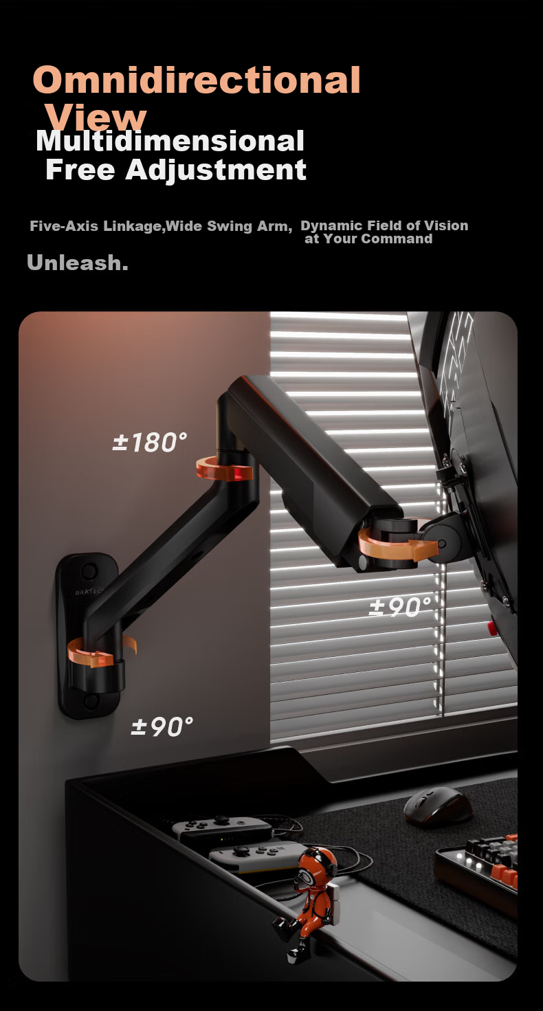 Brateck Beihu Monitor Mount Wall-Mounted Mechanical Arm Computer Stand Wall Clamp Base Screen Riser 17-40 inch E430B Dormitory Floating Support Arm 9