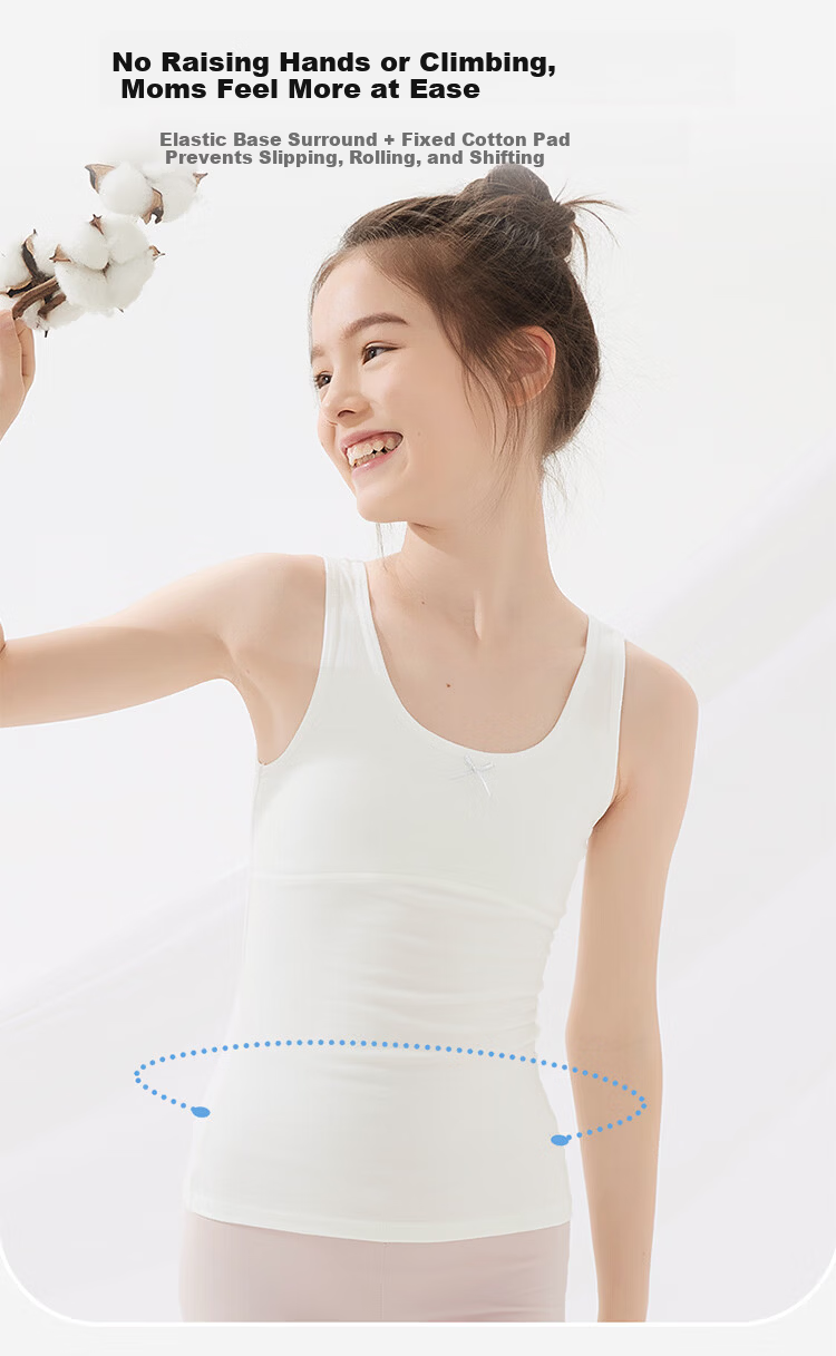 GUJIN Girls' Developmental Cotton Vest, Lightweight Breathable Thin Cotton Undershirt for Elementary School Girls, Anti-Bulge Innerwear, 2-Pack 10
