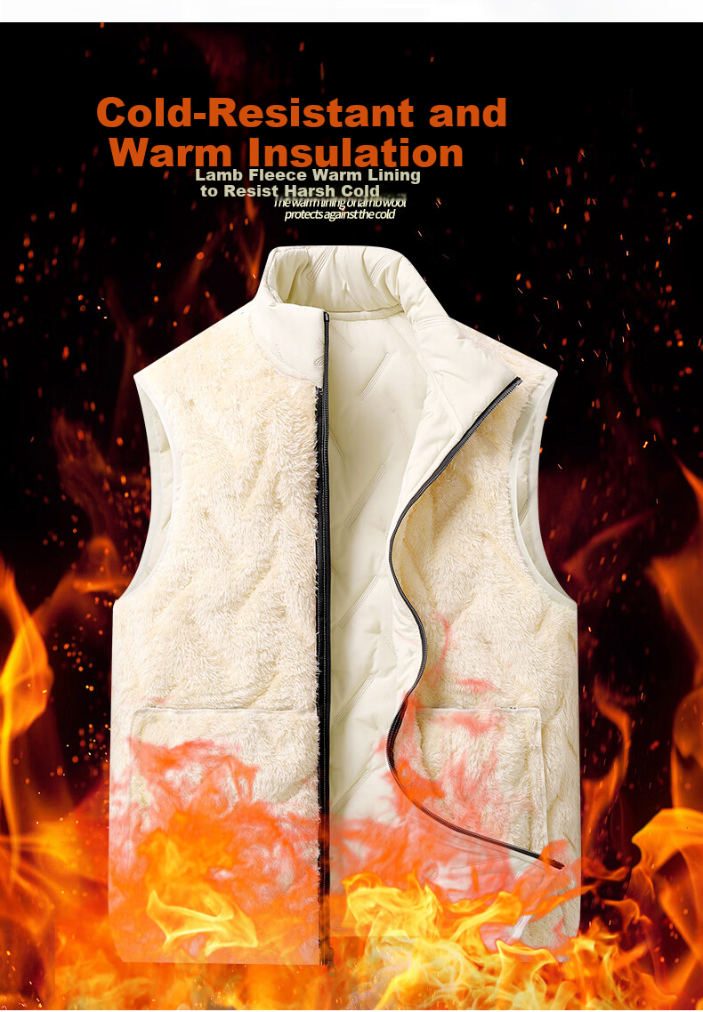 Miiow Men's Cotton Vest Autumn Winter Sleeveless Lamb Wool Thickened Warm Cold-Proof Stand Collar Jacket Black XL 4