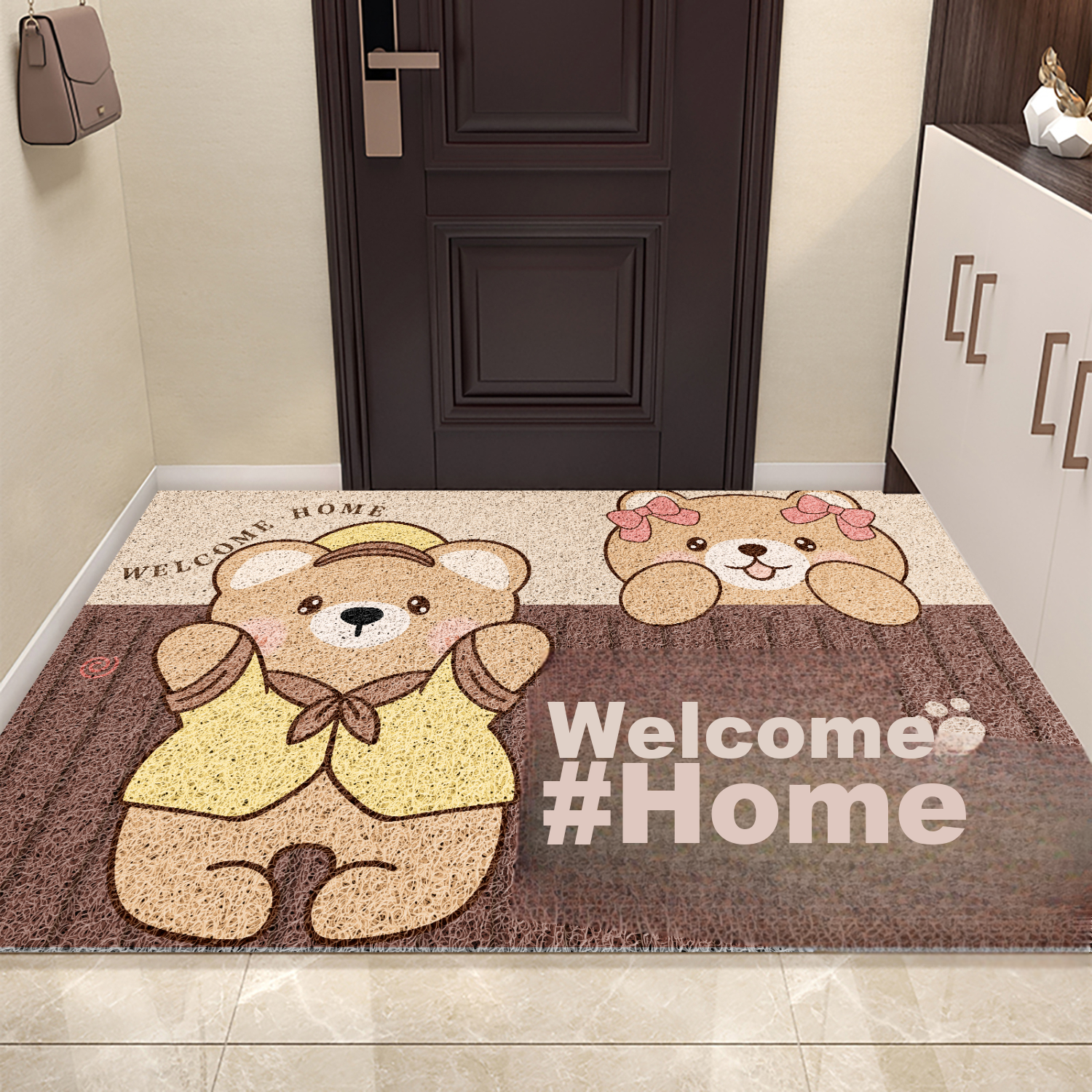 Chuangmaishi Coiled Entrance Door Mat Non-Slip Cuttable Floor Rug for Entryway and Bathroom