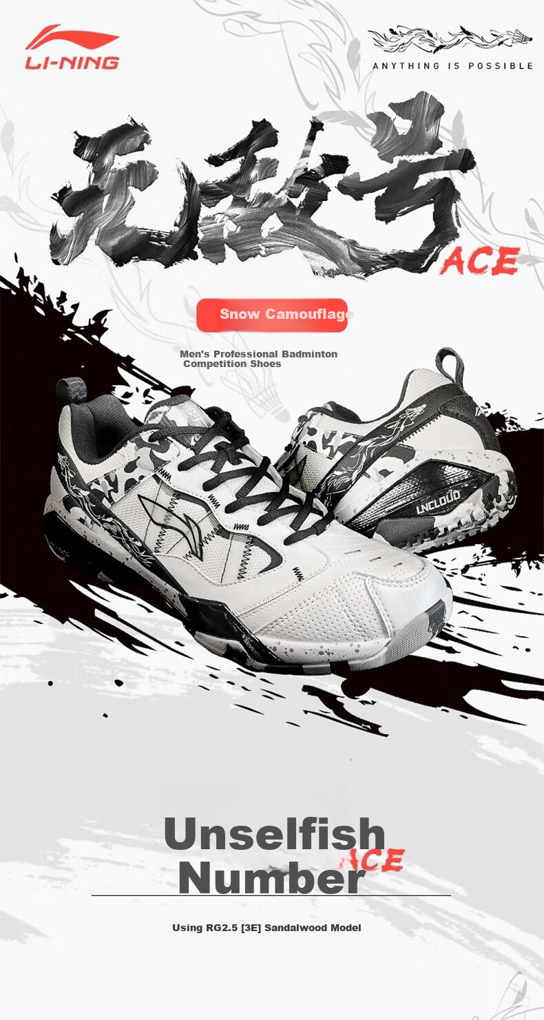 LI-NING Badminton Shoes Invincible Standard White/Black AYZW007-3 Size 37 1