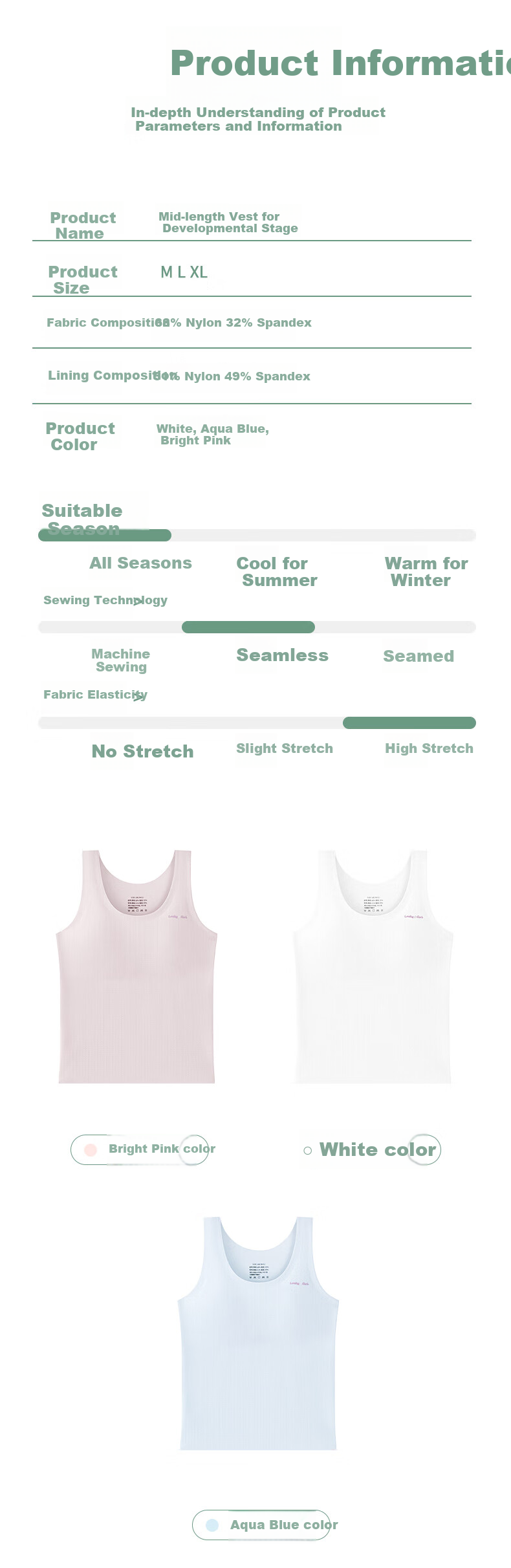 Langsha Girls' Vest Underwear Student Children's Developmental Period Bra 6-12 Years Old Camisole Outerwear for Girls 8