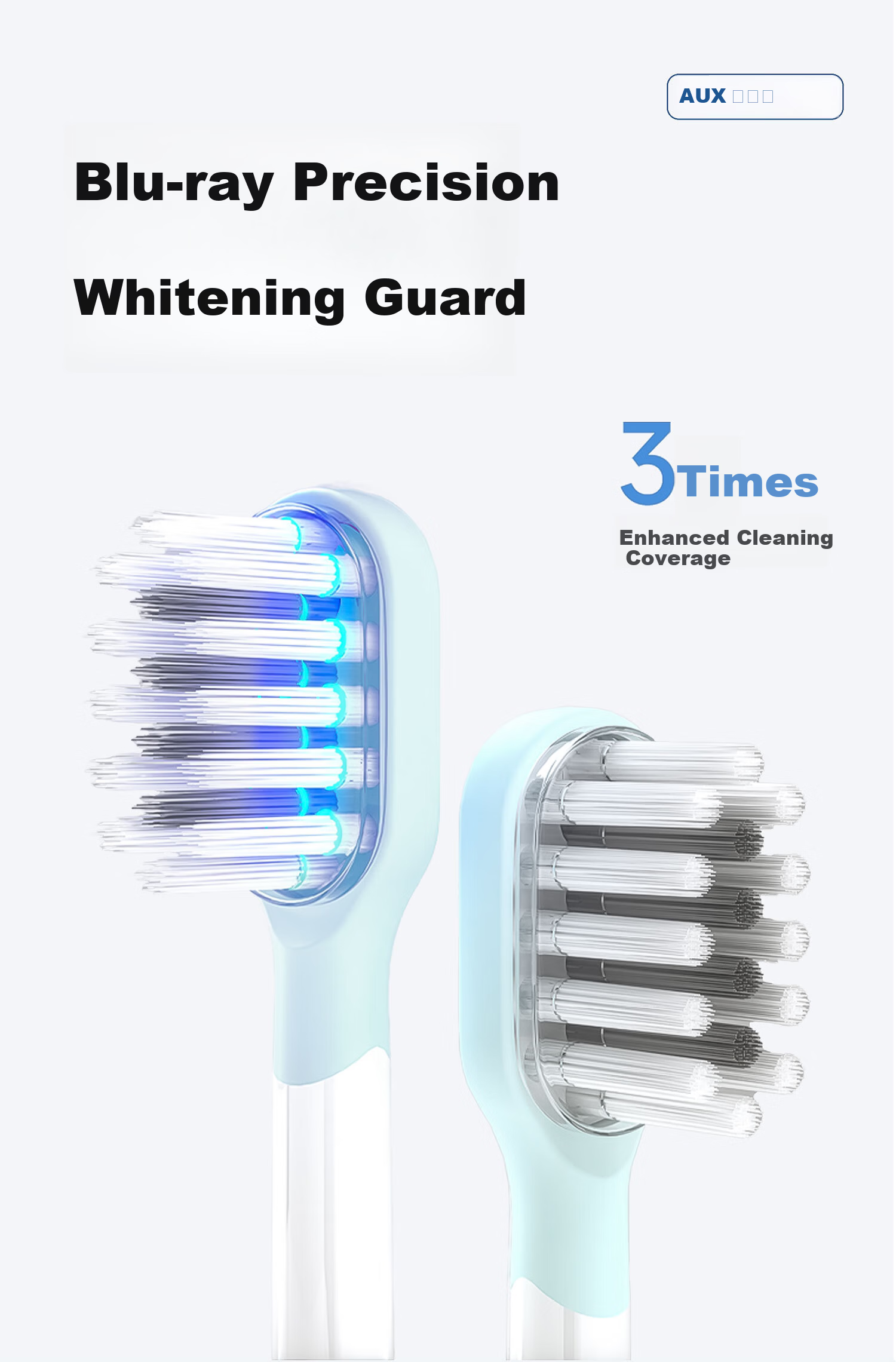 AUX Blue Light Sonic Electric Toothbrush S02 White + 2 Brush Heads Long Battery Life Soft Bristles Comfortable Whitening Deep Cleaning Gum Care Birthday Gift 4
