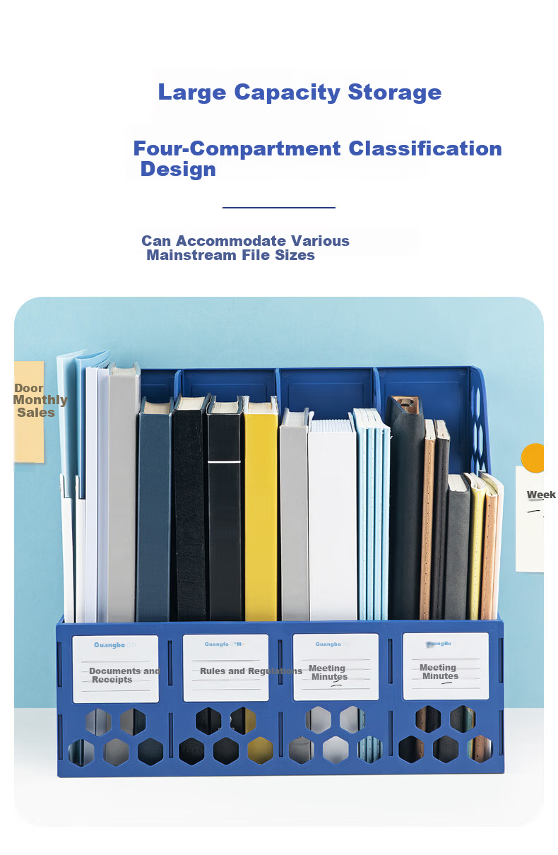 GuangBo Stable 4-Tier Desktop File Organizer Document Holder Storage Box Blue WJK9399 7