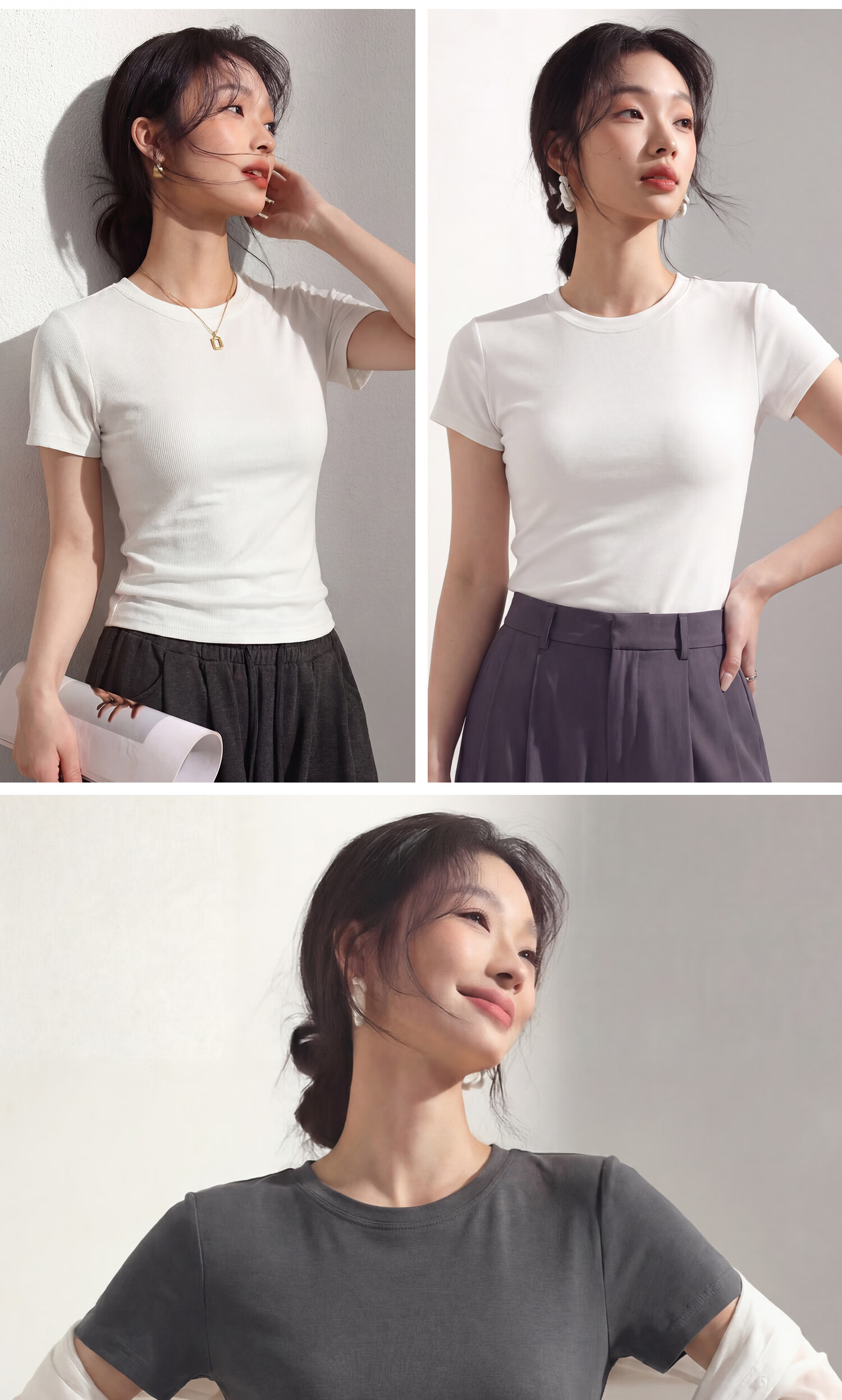 Miiow Women's T-Shirt [10A Antibacterial] Summer Regular Shoulder Round Neck Versatile Top High Elastic Slim Cooling Short Sleeve 19