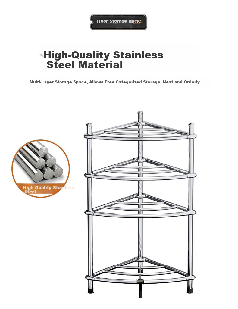 Jingxun Stainless Steel Four-Tier Bathroom Basin Rack Bathroom Storage Shelf Corner Floor Storage Rack 4