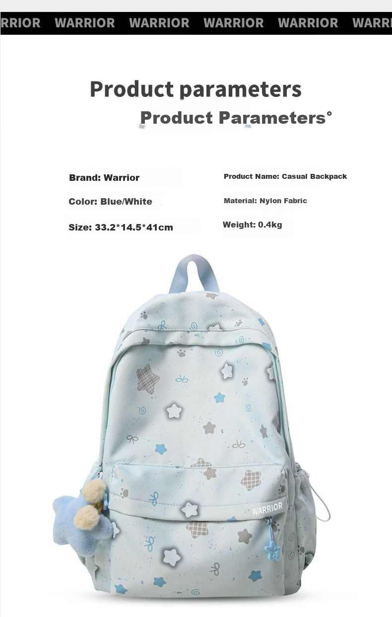 Warrior Girls' School Backpack Ins Style High-Value Large Capacity College Student Lightweight Shoulder Bag for Middle and High School Students 9