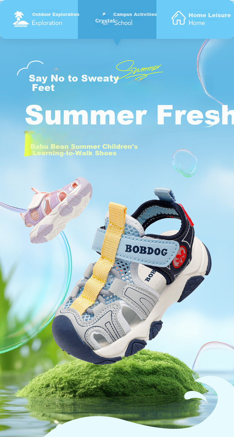 Babu Bean Boys' Summer Breathable Toddler Sandals 105352019 Navy Blue/Light Moon Size 25 1