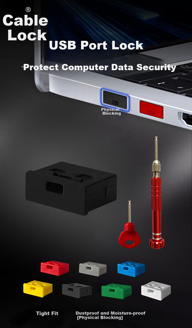 Suoli USB Security Lock, USB Port Lock, USB Physical Security Lock, USB Lock, Sealing Plug, Removable Dust Plug, Black, 1000 Pieces + 15 Tools/20087 1