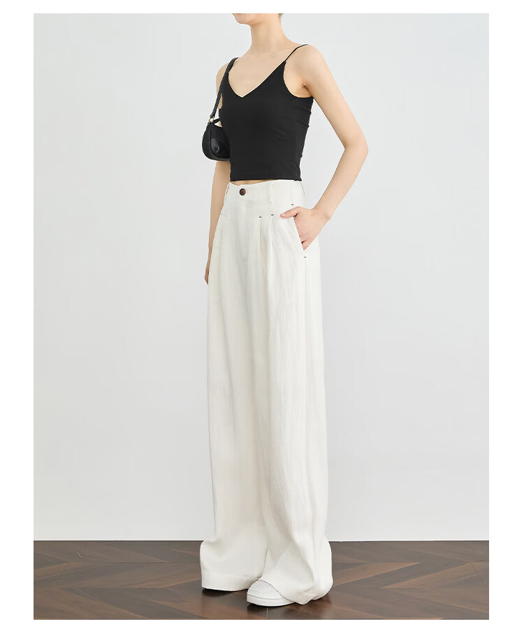 FAESSLIN Urban Old Money Style White Linen Summer Slim Wide-Leg Casual Pants for Women 13