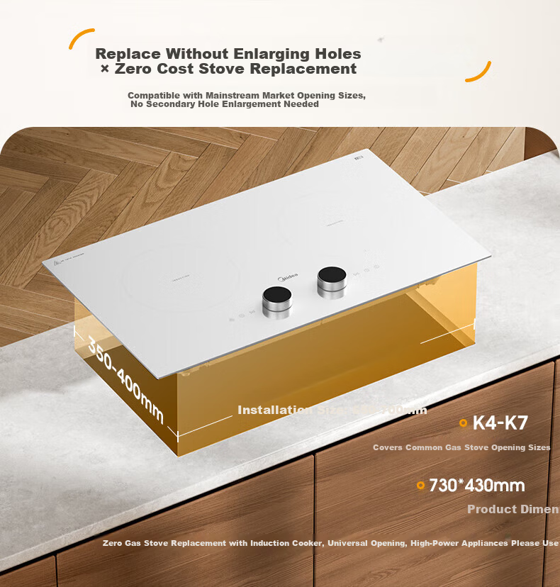 Midea Induction Cooker Double Burner Built-in High Power 3500W Ultra-thin Countertop and Built-in Multifunction Touch Control Holographic Knob DZ35CC11Z 1