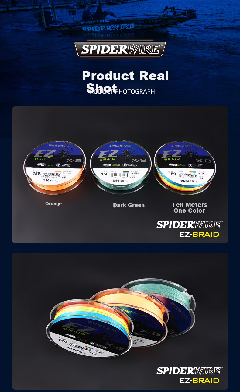 SPIDER WIRE 8-Strand PE Lure Main Line Dyneema Fishing Line Long Cast Braided Line 0.6# 150m Multi-Color per 10m 11